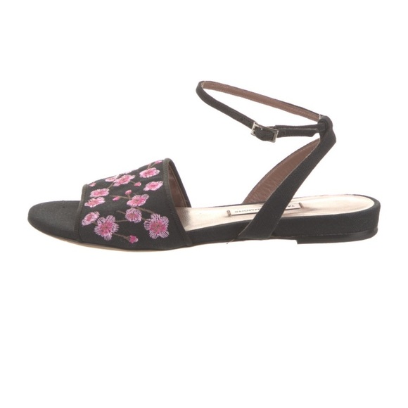 Tabitha Simmons Canvas Floral Cherry Blossom Embroidered Sandals Black Pink 6 - Picture 2 of 5
